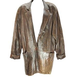 Vintage Lanna Longline Blazer Jacket Embossed Animal Print Dark Drown Womens L